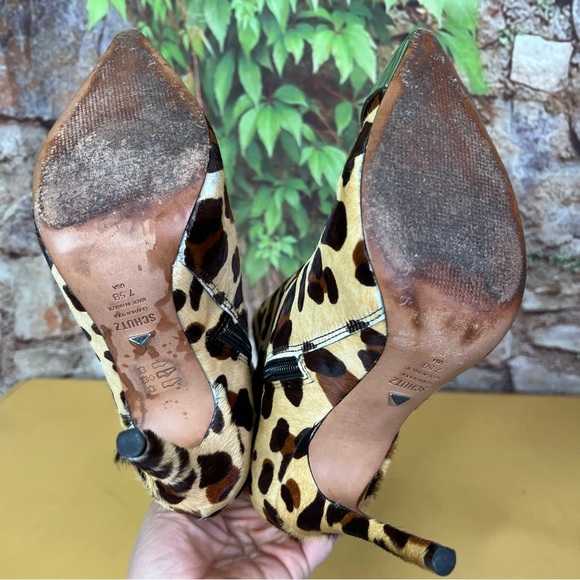 SCHUTZ Leopard Print Calf Hair Stiletto Cap Toe Boots, 7.5B - Picture 9 of 15